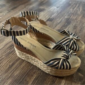 Moda Spana Black and Cream Striped Wedges
